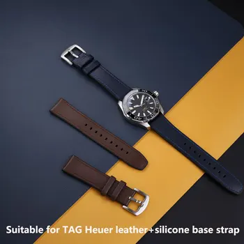 Vyriškas laikrodžio dirželis, tinkamas TAG Heuer racing F1 lenktynių/nardymo serijos laikrodžių odinis + silikoninis jungiamasis laikrodžio dirželis 20mm 22mm