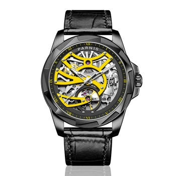 New Casual Parnis 43mm Black Dial automatinis vyriškas laikrodis Safyro stiklo kalendorius Mechaniniai prabangūs laikrodžiai 