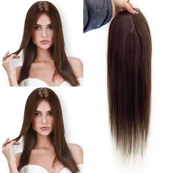 Brown 6x6inch Silk Base Topper for Wome European Straight Virgin Human Hair Toppers Breathable Hair Piece 5x5