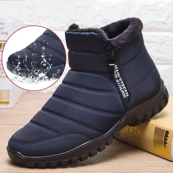 Vyriški neperšlampami sniego batai su storais pliušiniais kailiniais bateliais ZIP kulkšnies batai neslystantys šilti kailiniai bateliai vyrams 2024 m. žiema Nauji batai