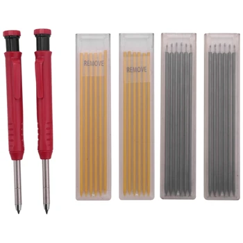 2 Vienspalviai medžio apdirbimo pieštukai su galąstuvu ir 24 švino mechaniniai pieštukai, tinkami medinių grindų žymėjimui
