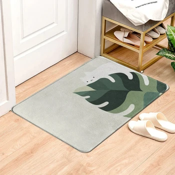 Šiaurės šalių augalų lapų katės spausdinimas kilimas Svetainė Miegamasis Namai Flanelinė dekoravimo grindų kilimėlis Vonios kambario neslystantis kilimėlis Įėjimo durų kilimėlis