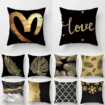 Black Golden Leaves pagalvėlės užvalkalas Brozing Gold Folija Pagalvės užvalkalas Sofa Lova Mesti pagalvės užvalkalas Namų dekoras Namų tekstilė 45*45cm