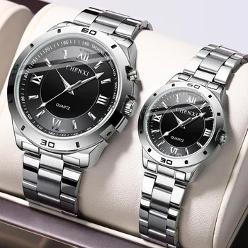 Moterys Vyrų poros laikrodžiai Nerūdijančio plieno mada Laisvalaikio minimalizmas Prabangus Top prekės ženklo meilužio rankiniai laikrodžiai Neperšlampamas dovanų laikrodis
