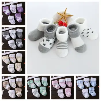 5 poros Korėjietiško stiliaus storintos kojinės kūdikiams žvaigždžių raštas kūdikių trikotažas naujagimio kojinės ruduo ir žiema minkštos namų miego kojinės