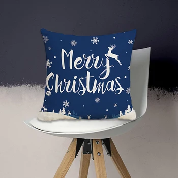 45X45Cm Kalėdų metimo pagalvės užvalkalas Mėlyna briedžių snaigė Linas Spausdinta sofos pagalvėlė Namų pagalvės užvalkalas