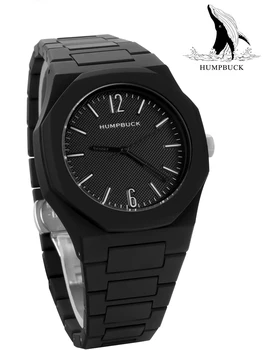 HUMPBUCK Juodas verslo laikrodis Kvarco judėjimas Prabangos pojūtis Neperšlampamas kūrybinio dizaino laikrodis