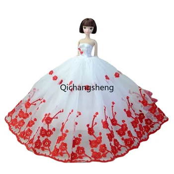 Raudonos baltos gėlėtos vestuvinės suknelės 1/6 BJD lėlių drabužiai Barbės aprangai Barbės suknelė Vakarėlio suknelė 11.5