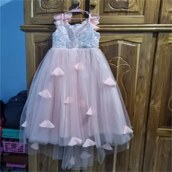 Gėlių mergaitės suknelės Paplūdimio vestuvės rožinės spalvos Gražūs princesės pageantiniai chalatai Kūdikiui Vaiko gimtadienio šventės suknelė
