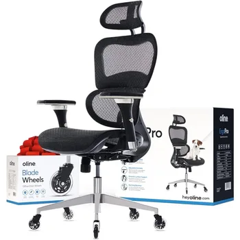 Ergonomiška biuro kėdė, riedėjimo stalo kėdė su 4D reguliuojamu porankiu, 3D juosmens atrama, ašmenų ratai, tinkliniai kompiuteriniai žaidimai
