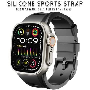 Silikoninis dirželis Apple Watch Ultra2 49MM 45mm 44mm sportinė guminė juosta metalinė sagtis Iwatch Series 9 8 7 6 5 4 3 2 SE Correa