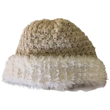 Žiemos moterų kaušinės kepurės spalvų blokas Pliušinis pūkuotas kupolas Vintažinė ausų apsauga Megzta žvejo kepurė