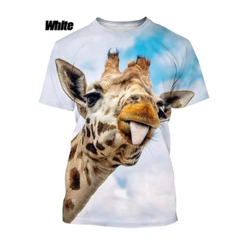 2023 Nauja miela žirafa 3D spausdinimas trumpomis rankovėmis Unisex asmenybė Juokingas apvalus kaklas Top Casual Fashion Retro marškinėliai