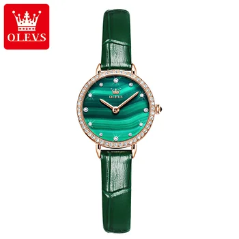 OLEVS Kvarco importo mašina Core Moterų rankinis laikrodis Fashion Natūralios odos dirželis Vandeniui atsparūs laikrodžiai moterims