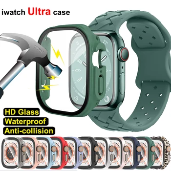 Stiklas+dangtelis Apple Watch dėklui Ultra 49 mm iwatch priedai Kompiuterio ekrano apsauga Atsparus smūgiams su mygtuku Apple laikrodis Ultra 49mm