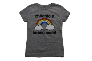 Made Right Youth Girls Chocala & Buena Onda! Juokingi vaivorykštės pilki marškiniai Nauji XS-XL ilgos rankovės