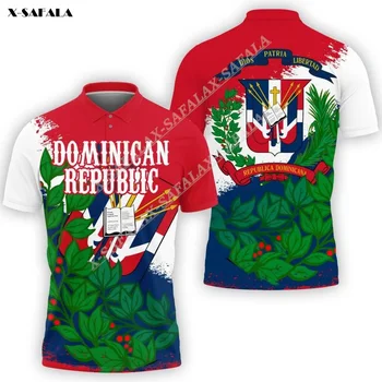 Šalis Dominikos Respublikos vėliava Pasirinktinis 3D spausdinimas Ventilate Polo marškinėliai Vyriška apykaklė Trumpomis rankovėmis StreetWear Vasariniai drabužiai