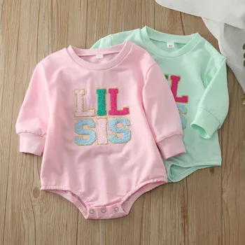 0-18M Baby Girl Mieli džemperiai Rompers Laiškų siuvinėjimai Spausdinti kombinezonai ilgomis rankovėmis Rudens sesuo Derantis smėlinukas Naujas