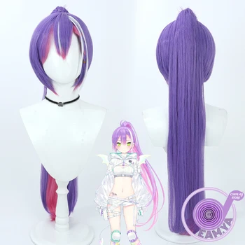 Tokoyami Towa Cosplay Wig Hololive Purple Mixed Ponytail 90cm Karščiui atsparūs sintetiniai plaukai Helovino vakarėlis Vaidmenų žaidimas + Peruko kepurė