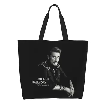 Daugkartinio naudojimo Johnny Hallyday pirkinių krepšys Moterų drobė Pečių krepšys Plaunamas Prancūzijos Mucisian Bakalėjos pirkėjų krepšiai