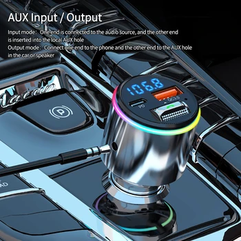 1PCS Belaidis Bluetooth FM siųstuvas Laisvų rankų įranga Automobilinis MP3 grotuvas Car FM moduliatorius PD30W greitas įkrovimas QC3.0 AUX grotuvas RGB lemputė