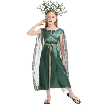 Helovino mergina Medūzos apranga Purimas Graikų mitologija Gorgonas Snakehair Cosplay kostiumas Deivė Fantasia Puošni suknelė