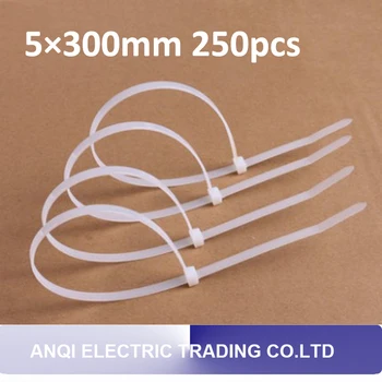 5*300mm 250vnt baltos savaime užsifiksuojančios aukštos kokybės nailoninių kabelių jungtys