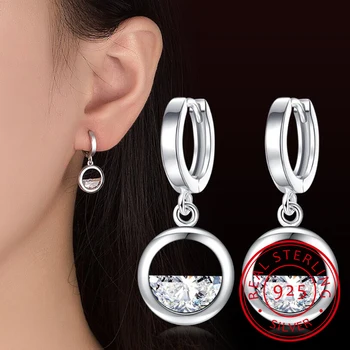 2019 Naujausi 925 svarų sterlingų sidabro lašo auskarai moterims Geometriniai tuščiaviduriai pusapvaliai akinantys cirkoniaiCharm ausų papuošalai