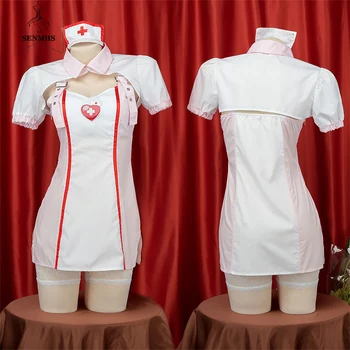 SENMHS Pink White Anime Sweet Lovely Nurse Uniform Cosplay Women Buckle Reguliuojamas pečių dirželis Suknelė Atostogų vakarėlių kostiumai