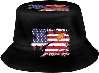 Skeet Shooting USA Flag Trap Shooting Clay Pigeon Bucket Hat, Unisex Reversible Bucket Hats Summer Travel Beach Sun Hat Outdoor