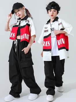Vaikų džiazo šokių drabužiai Hip Hop kostiumas Berniukų gatvės šokių apranga Motociklo striukė Juodos kelnės Mados scenos kostiumas BL10642