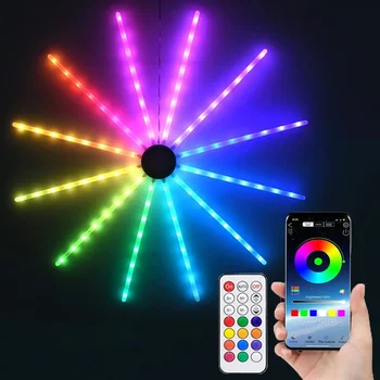 Smart RGB fejerverkų šviesos programos valdymas RGB LED starburst šviesa Fėjų fejerverkai Girliandos šviesos muzikos sinchronizavimas vakarėlių atostogų dekorui