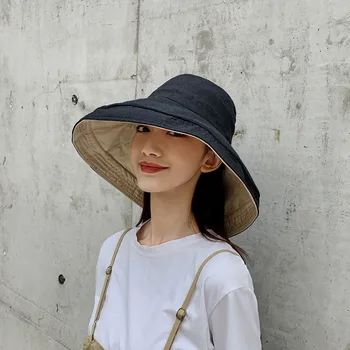 skrybėlė Moteriško korėjietiško stiliaus madinga puikiai deranti kelioninė skrybėlė nuo saulės apsauga nuo saulės UV spindulys Didelis kraštas, dengiantis veidą Japoniško stiliaus žvejys Ha