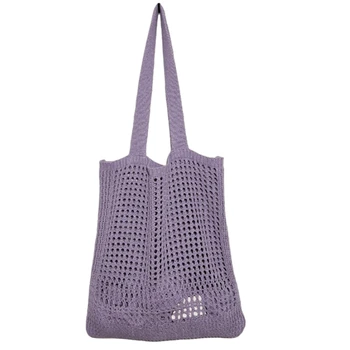 Paprasta vientisa spalva Didelės talpos pirkėjas Tote krepšys tuščiaviduris dizainas Megzta moteriška rankinė Vasaros mados ponios pečių krepšys