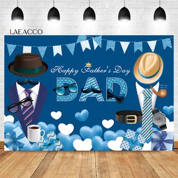 Laeacco Happy Father's Day Fonas Navy Blue Gold Heart Sequin Spots Thank You Daddy Festival Family Photography Background