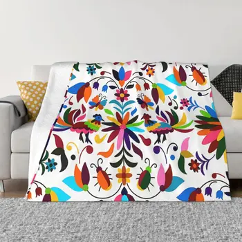 Meksikietiški drugeliai ir gėlių rašto antklodė Flanelinė balta jauki minkšta FLeece lovatiesė