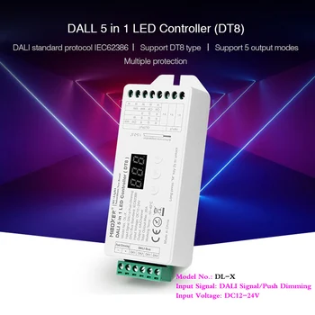DALI 5 IN 1 LED valdiklis DC12V 24V Dimmer Support DT8 Type RGBW RGB +CCT Output mode Compatible MiBoxer DP1S/DP2S/DP3S/DL-POW1