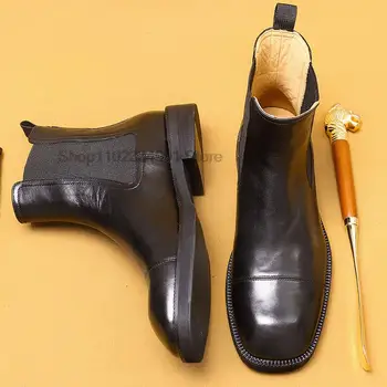 Tikri odiniai vyriški batai Klasikiniai itališki kulkšnies batai Aukštos suknelės batai Slysta ant oficialių batų vyrams Juodi Chelsea batai Vyrai