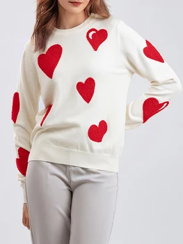 Moterys Valentino dienos megztinis Širdies atspaudas Megztiniai ilgomis rankovėmis Viršus Laisvalaikio laisvi megztiniai Džemperiai