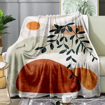 Mid Century Boho Sun and Leaves Blanket Flanel Throw Blanket,for Teens Adults on The Sofa,Car, Bed Nap Warm Comfortable Blanket