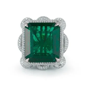 Prabangus kvadratas Žalias kubinis cirkonis 925 svarų sterlingų sidabriniai žiedai moterims Temperamentas Elegantiški vestuviniai žiedai Jubiliejiniai papuošalai