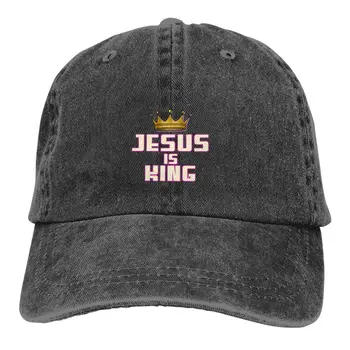 Washed Men's Baseball Cap Jesus Is My King Trucker Snapback Caps Dad Hat Jesus Christ Golf Hats