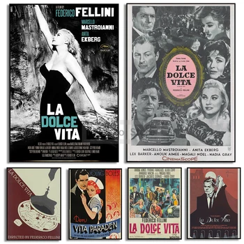 Italija Klasikiniai meilės nespalvoti filmai La Dolce Vita plakatas ir spaudiniai Drobė Tapyba Sienų meno paveikslėliai Namų kambario dekoras