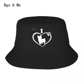 Aš myliu Jorkšyro terjerą Pavasario reversible Bob Bucket Hats Medvilnės žvejo kepurės Mergaitė Berniukas Lauko sportas Chapeau Bob Hat