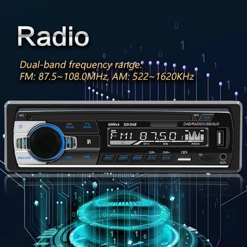 1 DIN automobilio stereofoninis grotuvas DAB+AM/FM TF DAB-520 MP3 grotuvas Radijo garsas USB SD AUX su Bluetooth suderinamoje multimedijos automatinio radijo grotuve