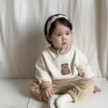 Autumn New Baby Long Sleeve Clothes Set Infant Toddler Cartoon Bear Sweatshirt + Sports Pants 2vnt Suit Boy Girl Casual Apranga