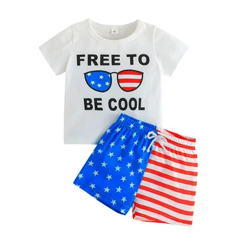 Vasaros naujagimiai Mergaitės Berniukai Liepos 4-osios apranga Amerikos vėliavos marškinėliai Trumpos kelnės Mažylis Nepriklausomybės diena Drabužių komplektas 40