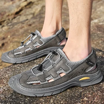 Vasaros vyrai Sandalai lauko mada Atsitiktinis dizaineris Vyriški sportbačiai Šlepetės Natūralios odos Romos sandalai vyrai Zapatillas Hombre