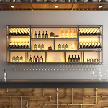 Modernios viskio vyno spintelės Unikalus rūsys Komercinės vyno lentynos Restorano sienoje montuojamas 