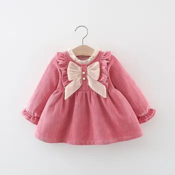 Naujagimių mergaičių suknelė Mielas lankas Suknelės ilgomis rankovėmis mergaitėms Kūdikių drabužiai 1-ojo gimtadienio vakarėlis Princesės suknelė Mažylio drabužiai